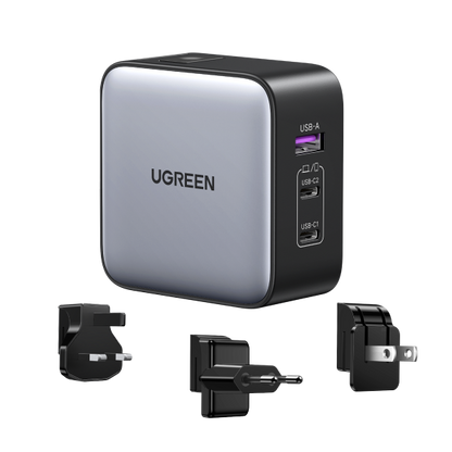Ugreen 65W Nexode GaN USB C 3-Port  Charger With US/UK/EU Plug for Travel
